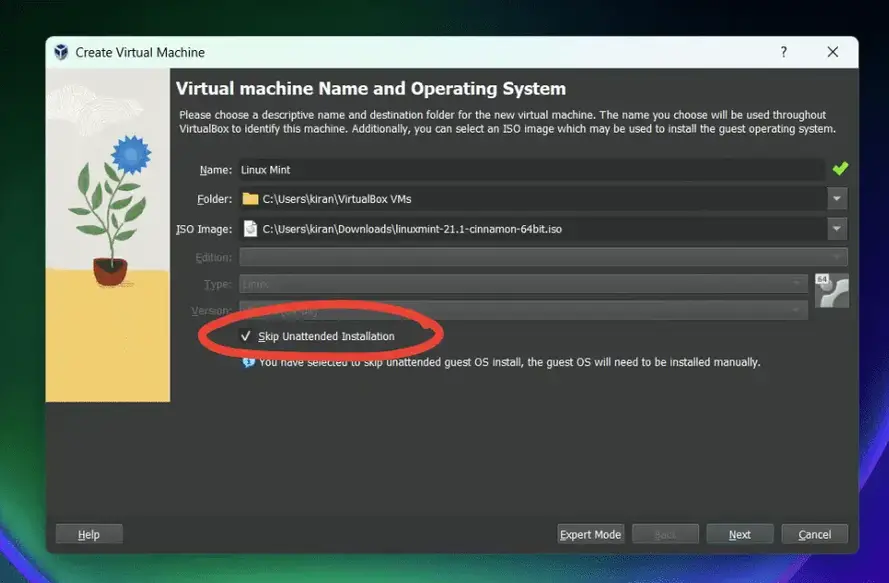 Skip-Unattended-Installation-option-in-VirtualBox